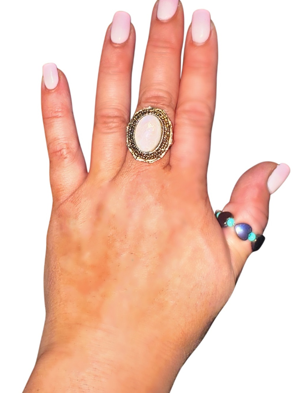 Upcycled PERI White Opal Treated Sparkly Antique Gold Ring